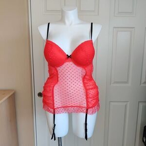 Jezebel heart sheer stretch mesh lingerie with garter straps L